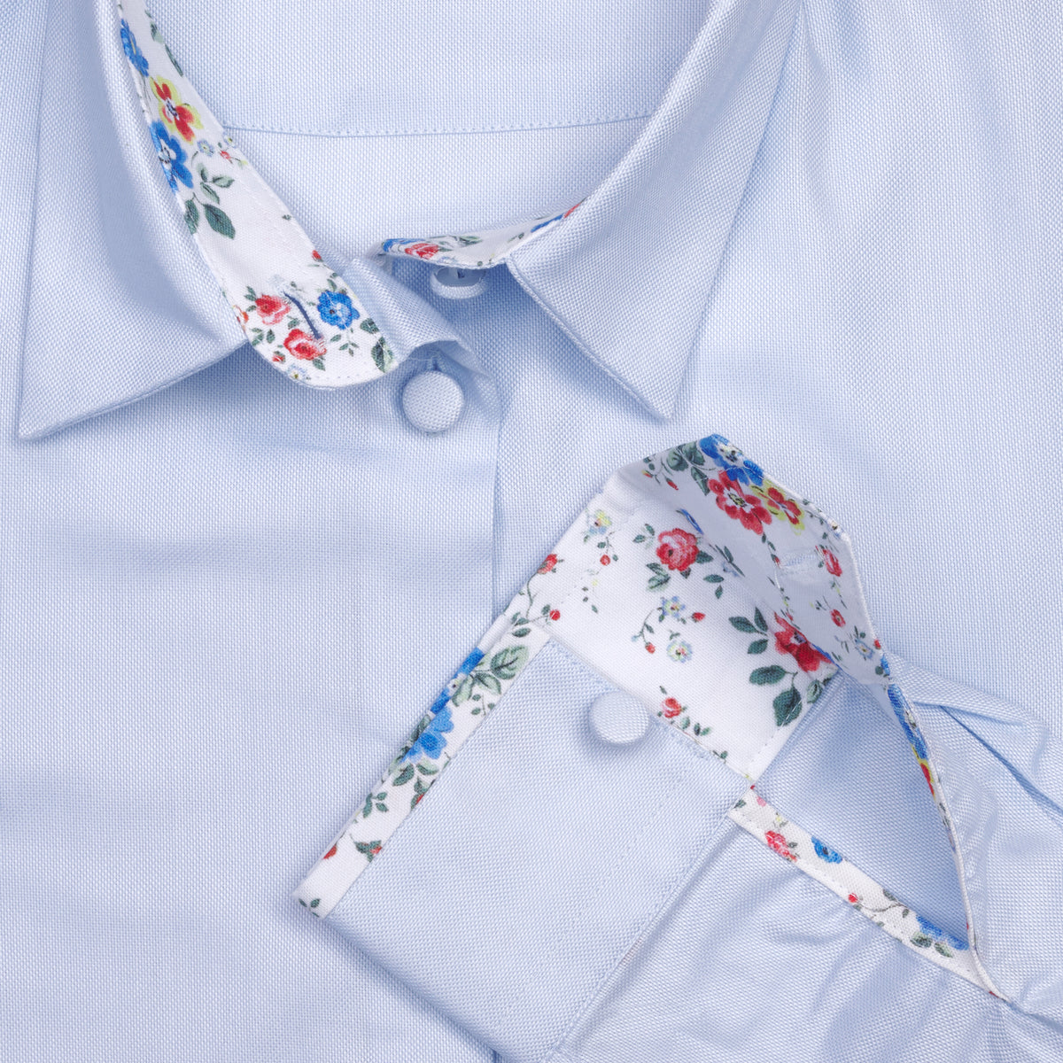 Blue Floral Trim Fitted Shirt