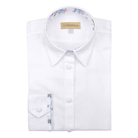 Classic White Tailored Shirt with Floral Trim