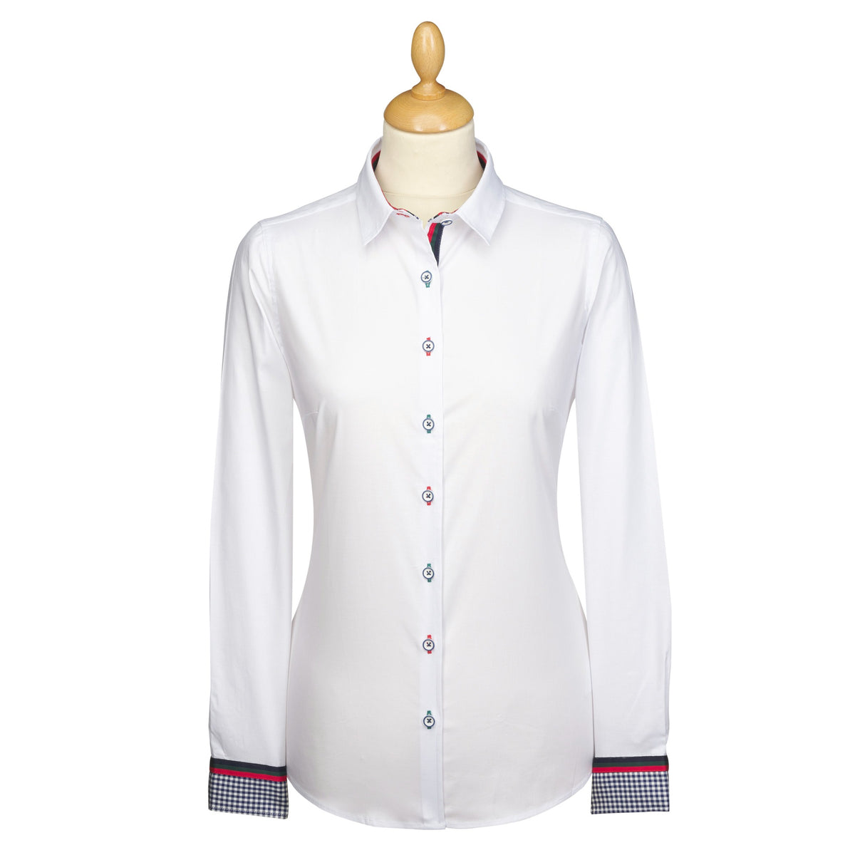 Classic White Tailored Shirt with Gingham Trim