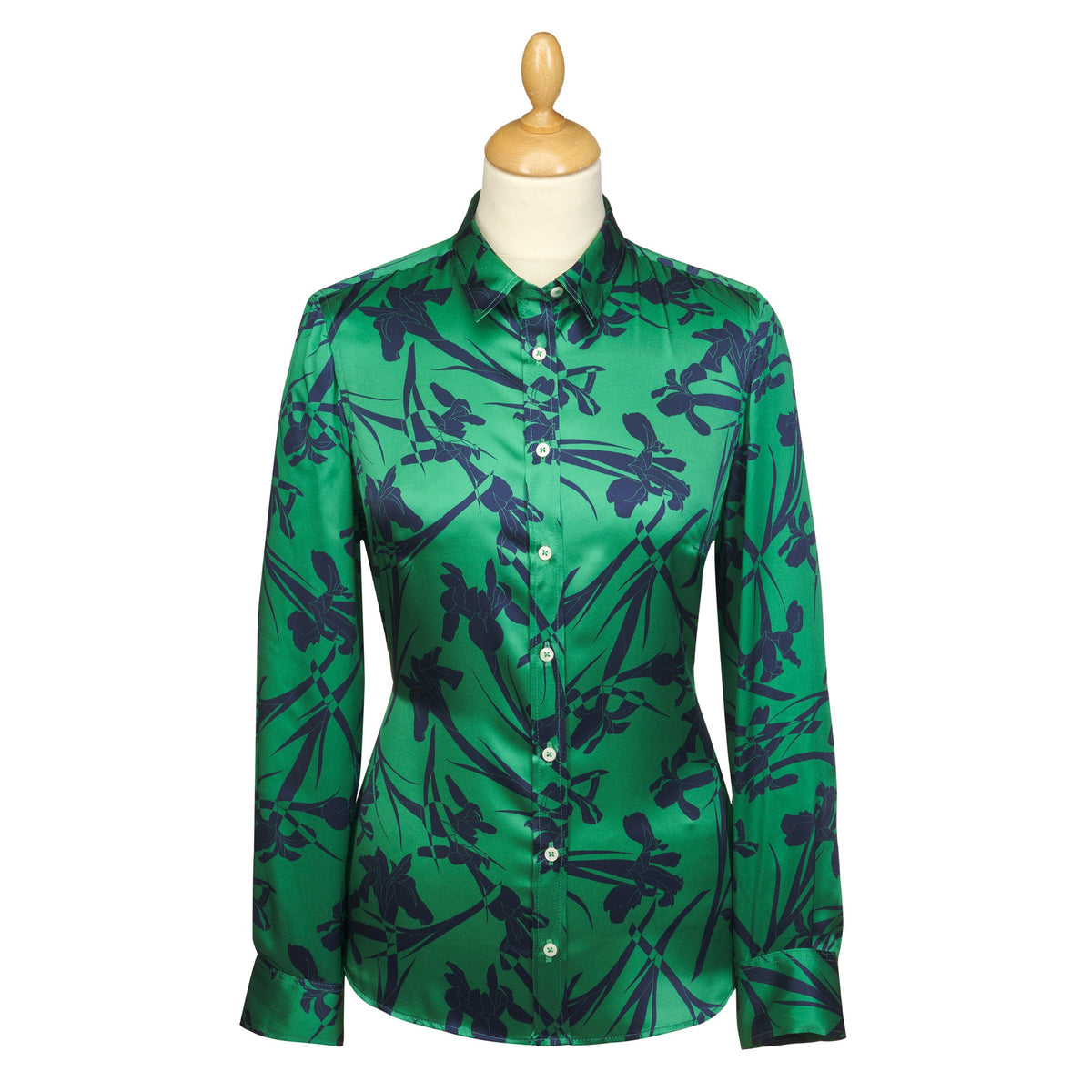 Iris Scatter Satin Silk Shirt Made with Liberty fabric
