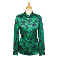 Iris Scatter Satin Silk Shirt Made with Liberty fabric