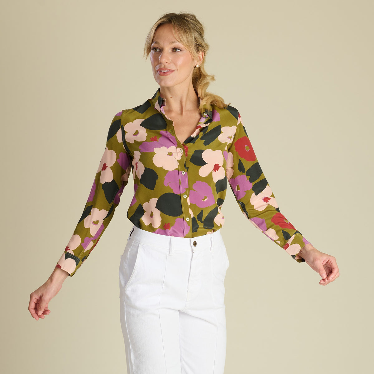 Verve Pop Crepe de Chine Shirt made with Liberty Fabric