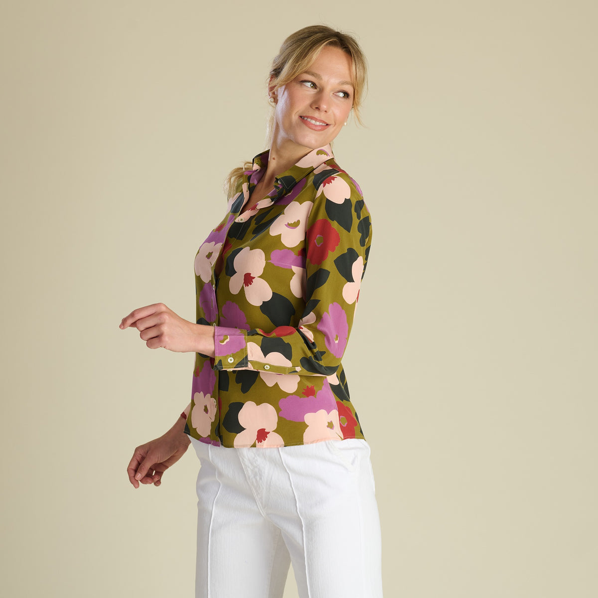 Verve Pop Crepe de Chine Shirt made with Liberty Fabric