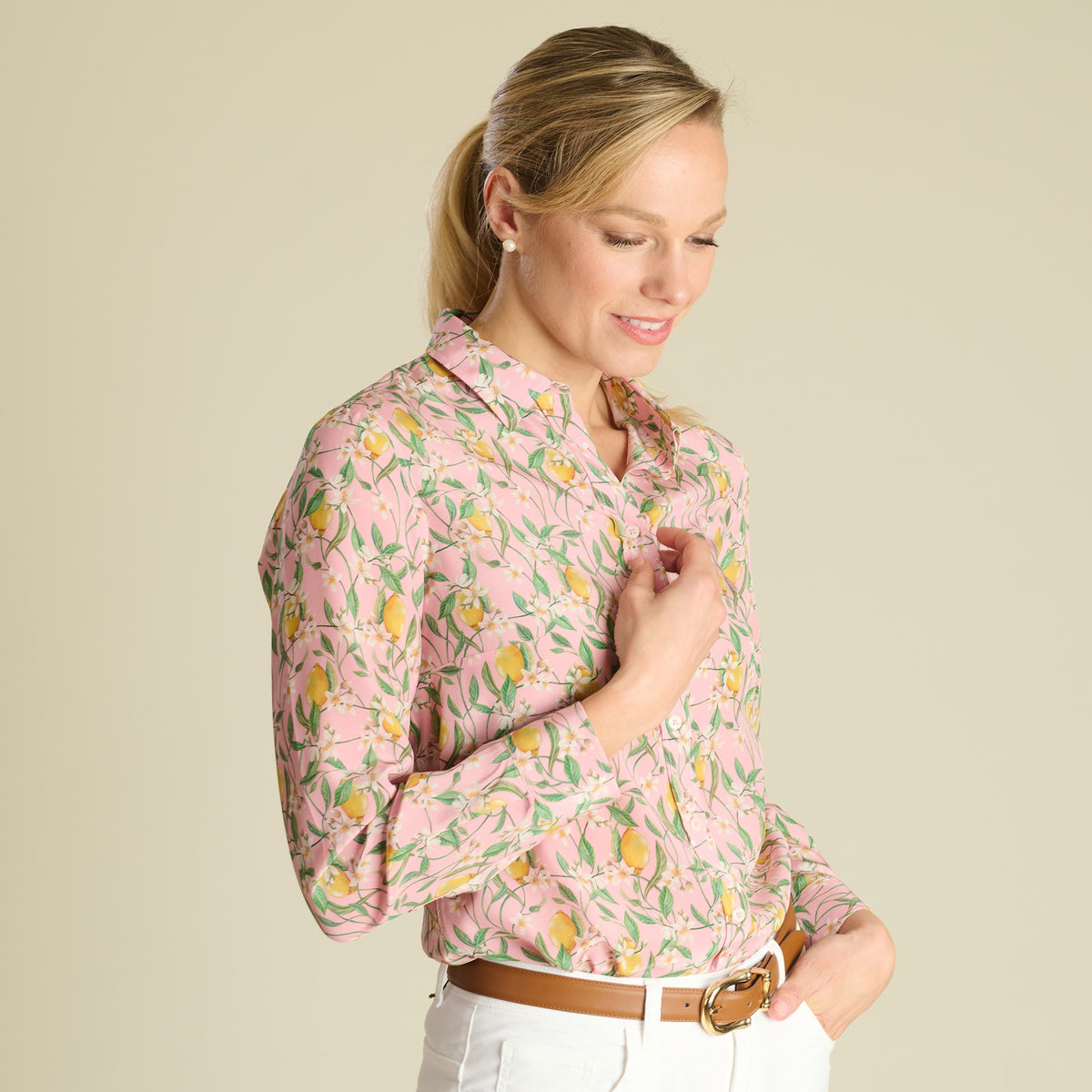 Lemon Blossom Crepe de Chine Shirt made with Liberty Fabric