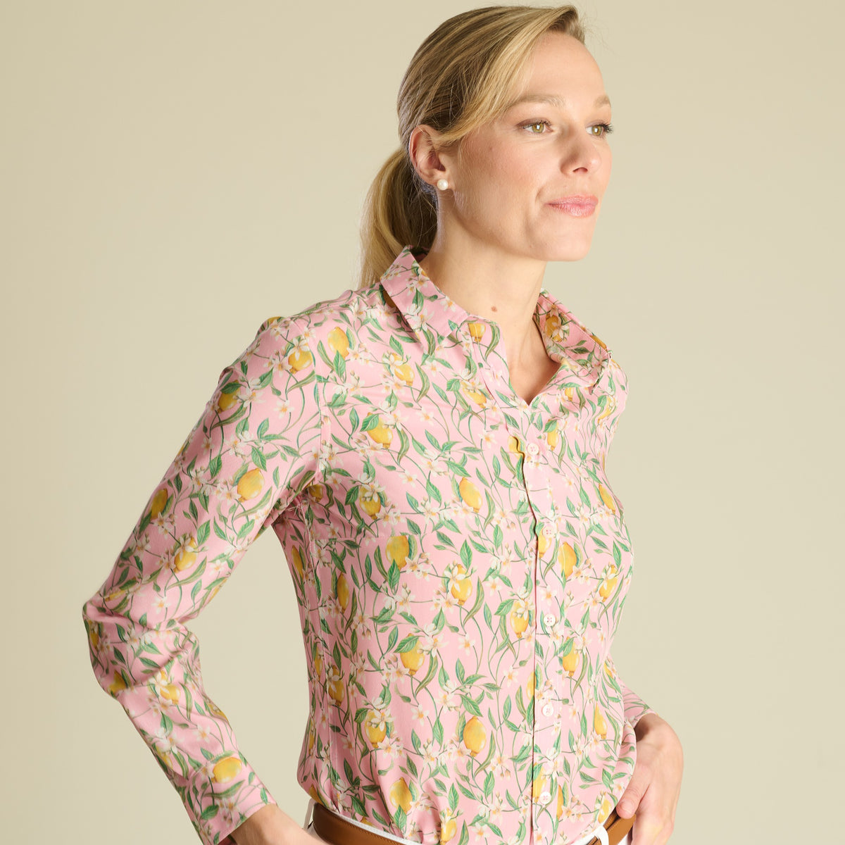 Lemon Blossom Crepe de Chine Shirt made with Liberty Fabric