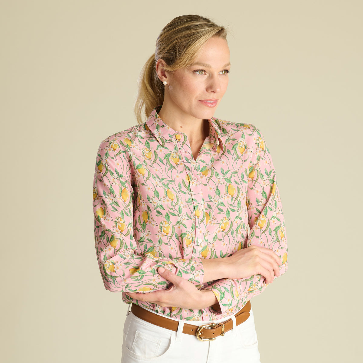 Lemon Blossom Crepe de Chine Shirt made with Liberty Fabric