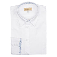 White Cotton Floral Trim Shirt