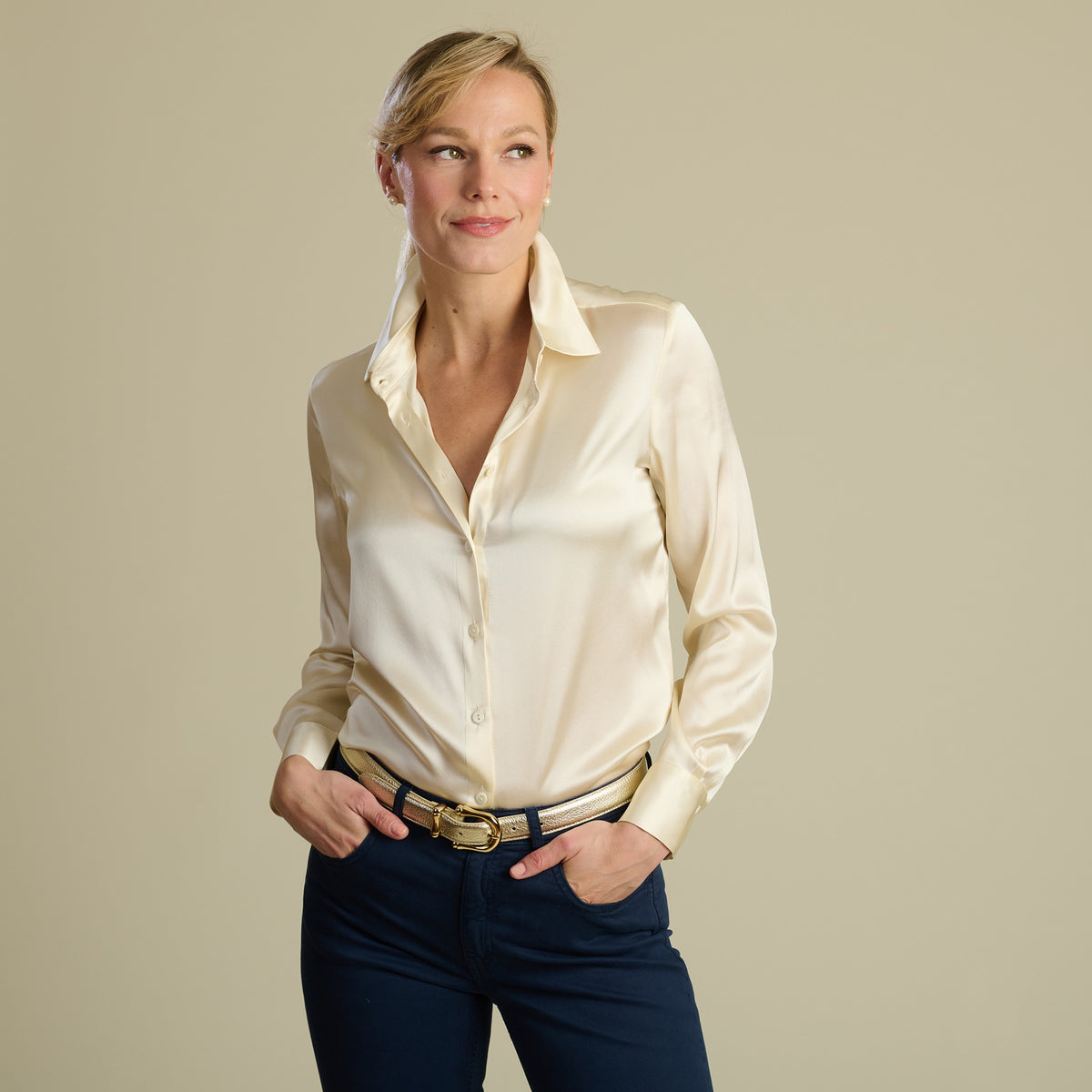 Ecru Satin Silk Chole Blouse