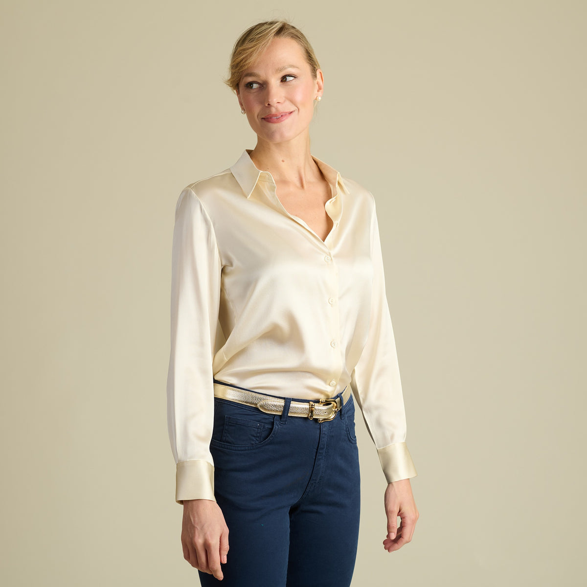 Ecru Satin Silk Chole Blouse