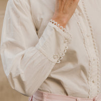 White Frogging Trim Cotton Blouse