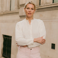 White Frogging Trim Cotton Blouse