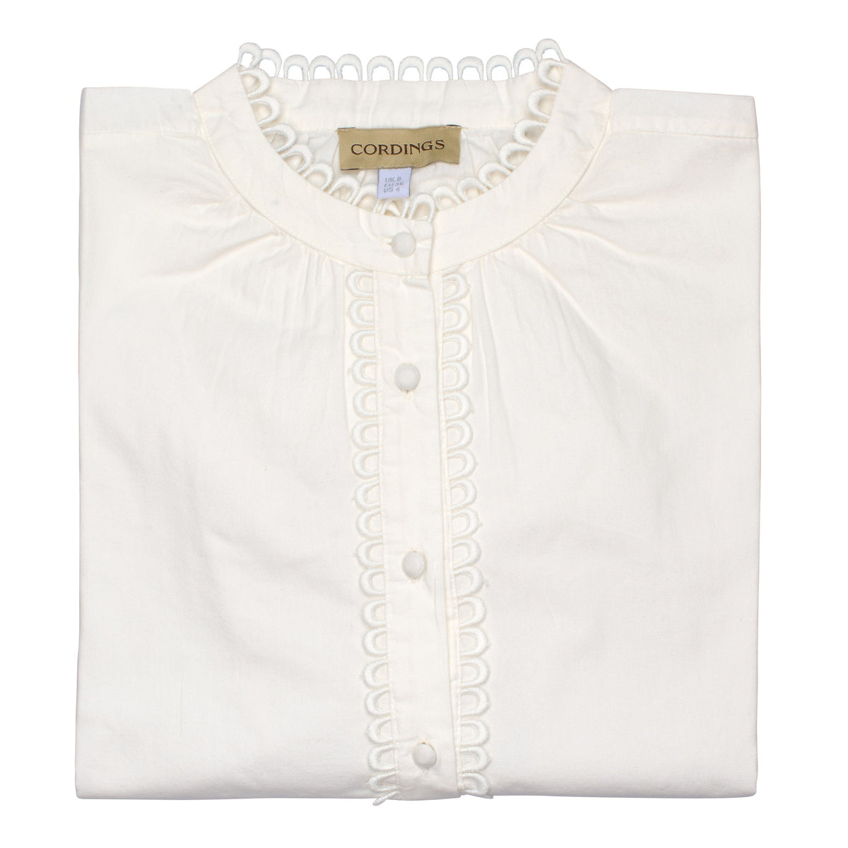 White Frogging Trim Cotton Blouse