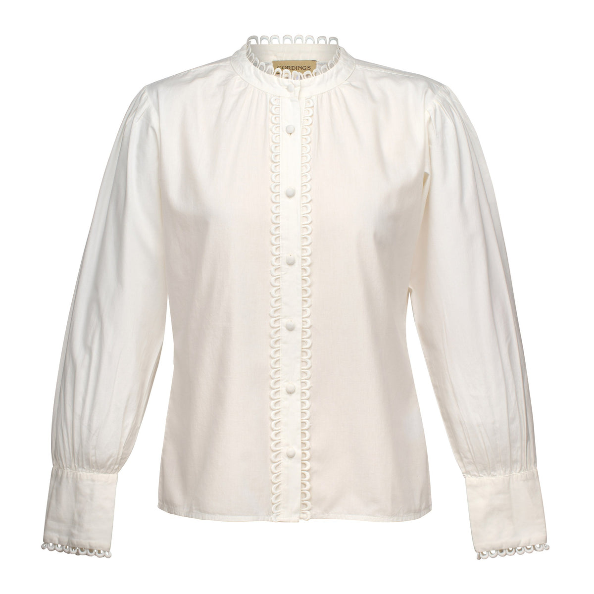White Frogging Trim Cotton Blouse