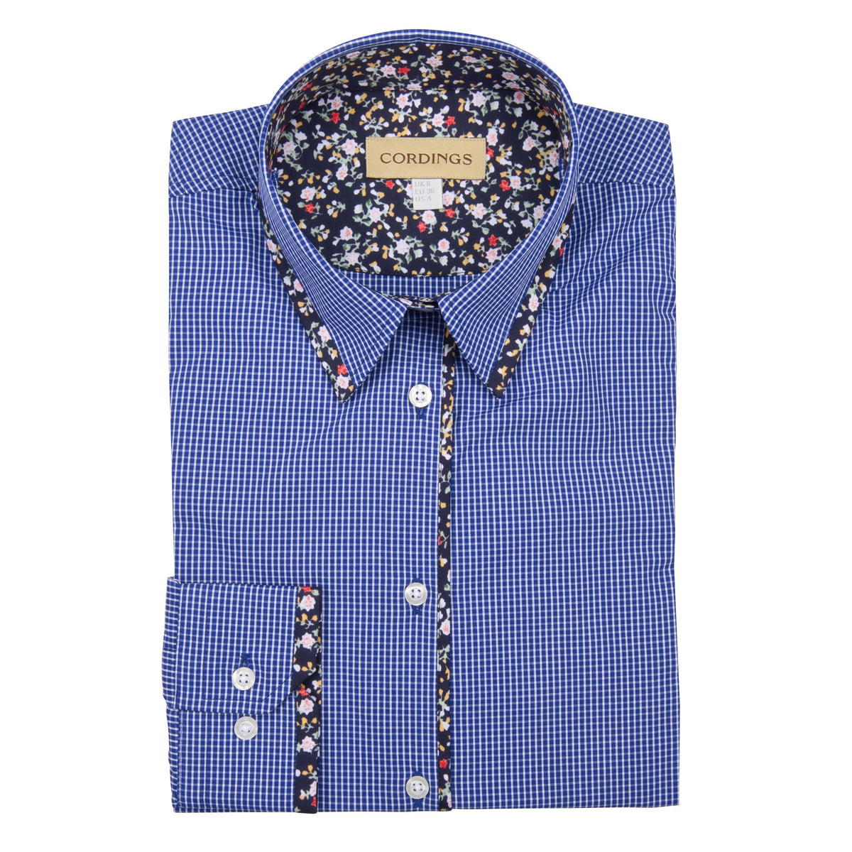 Navy Gingham Floral Trim Shirt