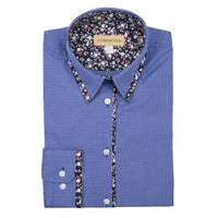 Navy Gingham Floral Trim Shirt
