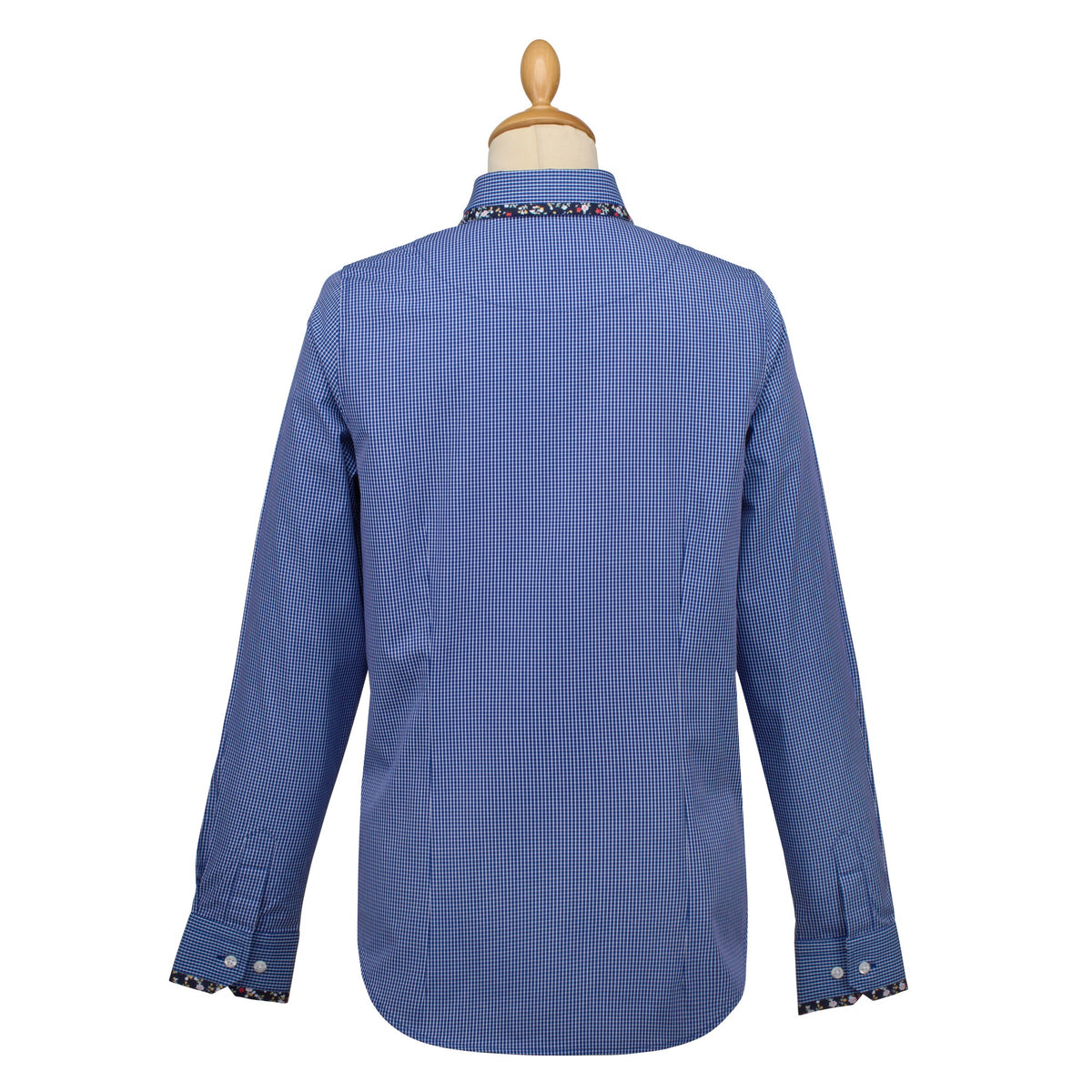 Navy Gingham Floral Trim Shirt