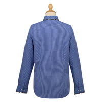 Navy Gingham Floral Trim Shirt