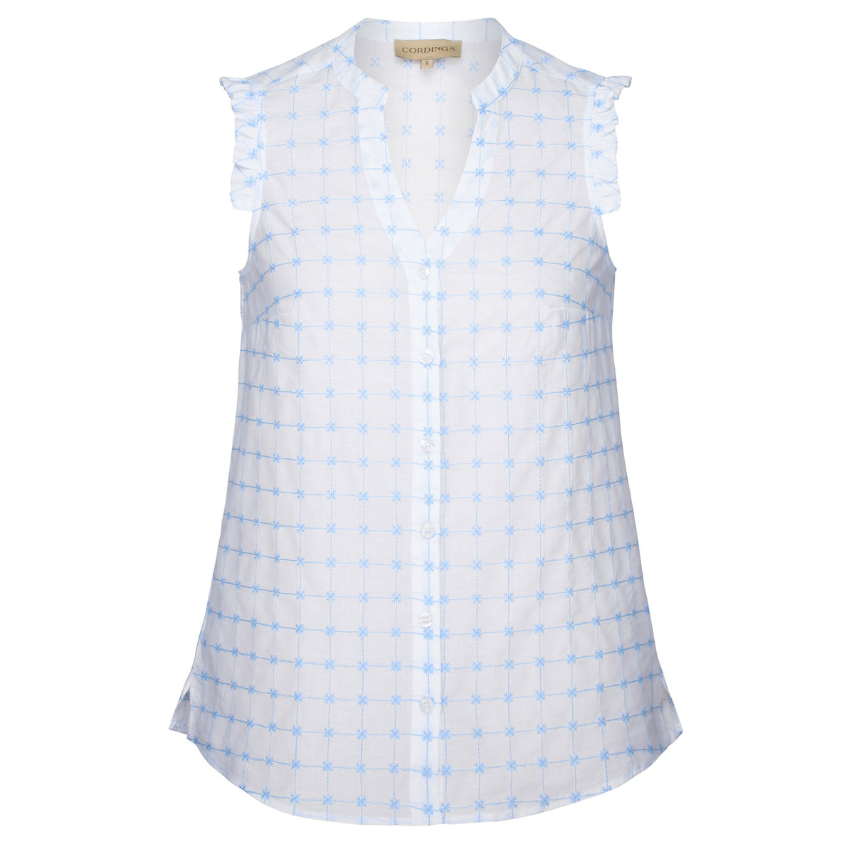 Blue Cotton Embroidered Sleeveless Shirt