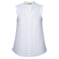Blue Cotton Embroidered Sleeveless Shirt