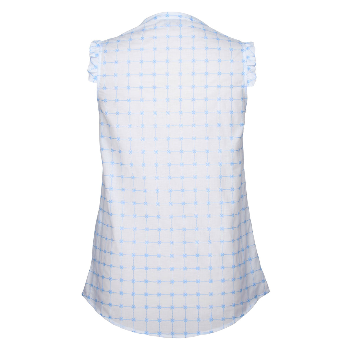 Blue Cotton Embroidered Sleeveless Shirt