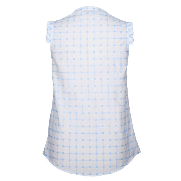 Blue Cotton Embroidered Sleeveless Shirt
