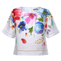 Floral Linen Short Sleeve Top