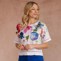 Floral Linen Short Sleeve Top