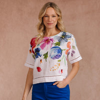 Floral Linen Short Sleeve Top