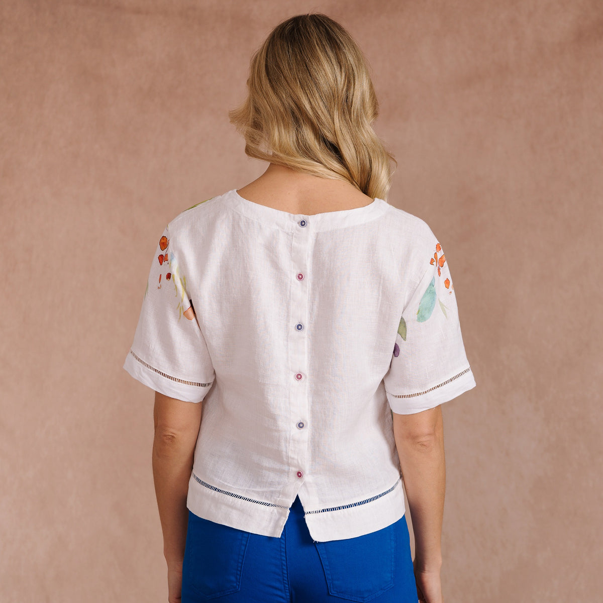 Floral Linen Short Sleeve Top