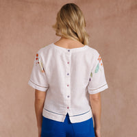 Floral Linen Short Sleeve Top
