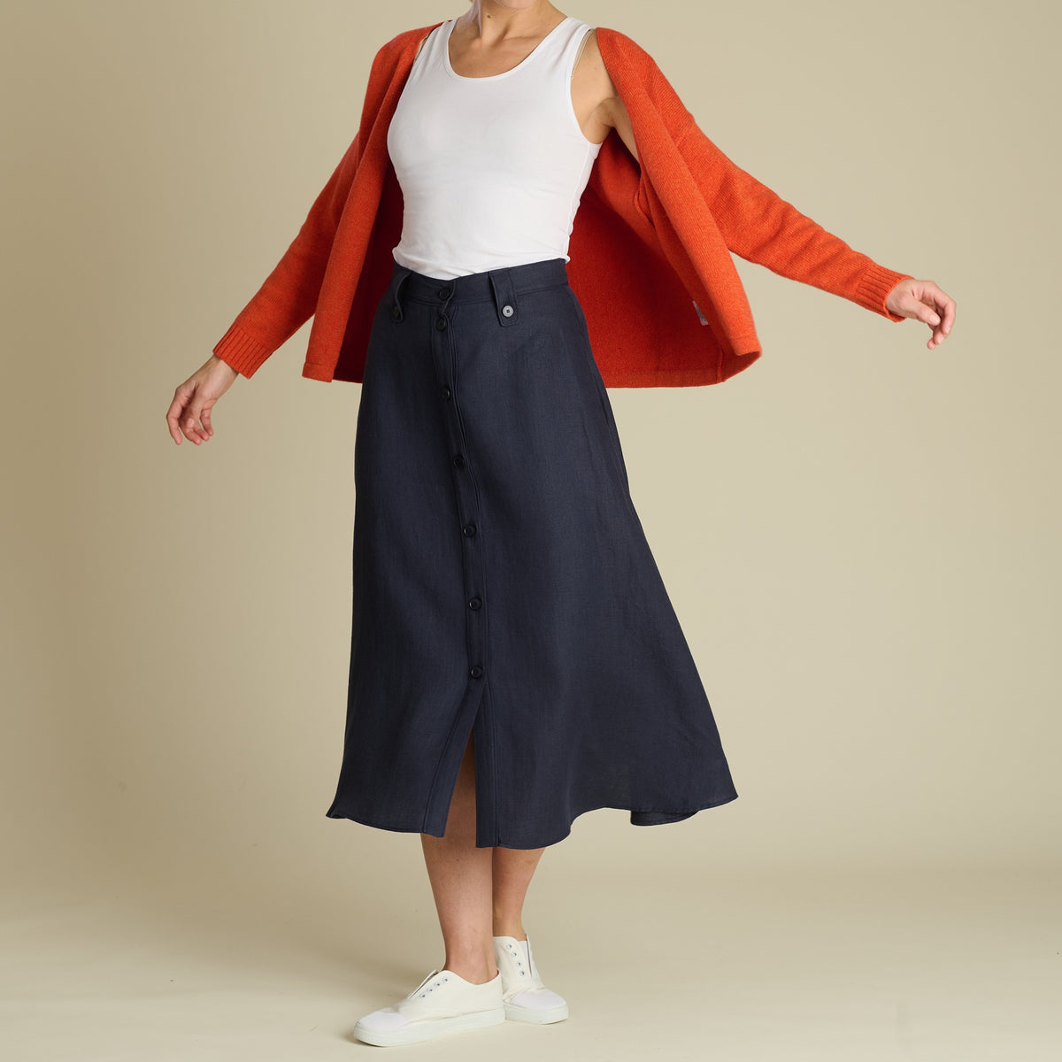 Navy Maria Linen A-Line Skirt