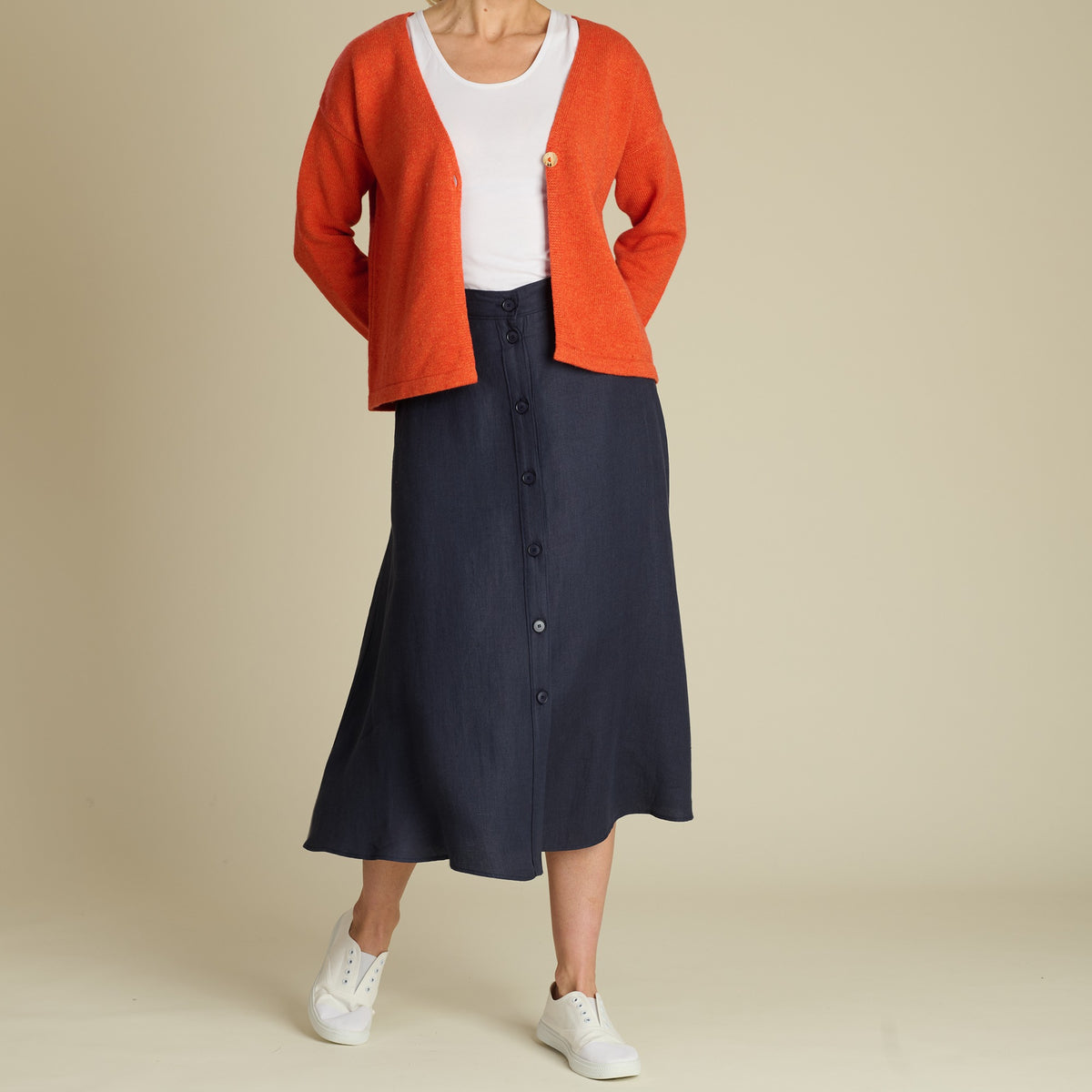 Navy Maria Linen A-Line Skirt