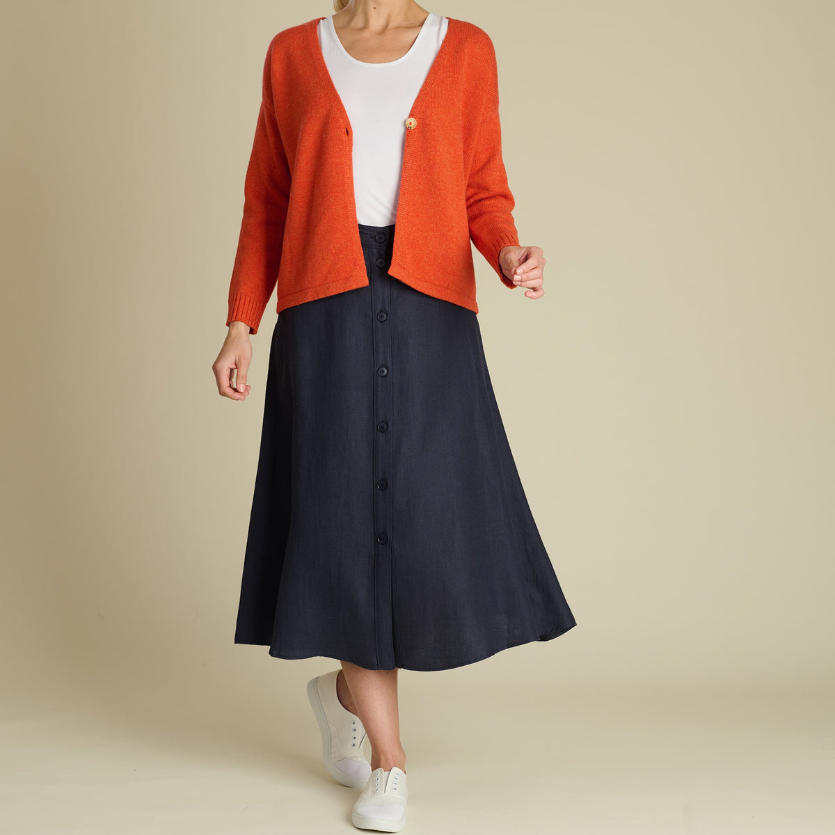 Navy Maria Linen A-Line Skirt