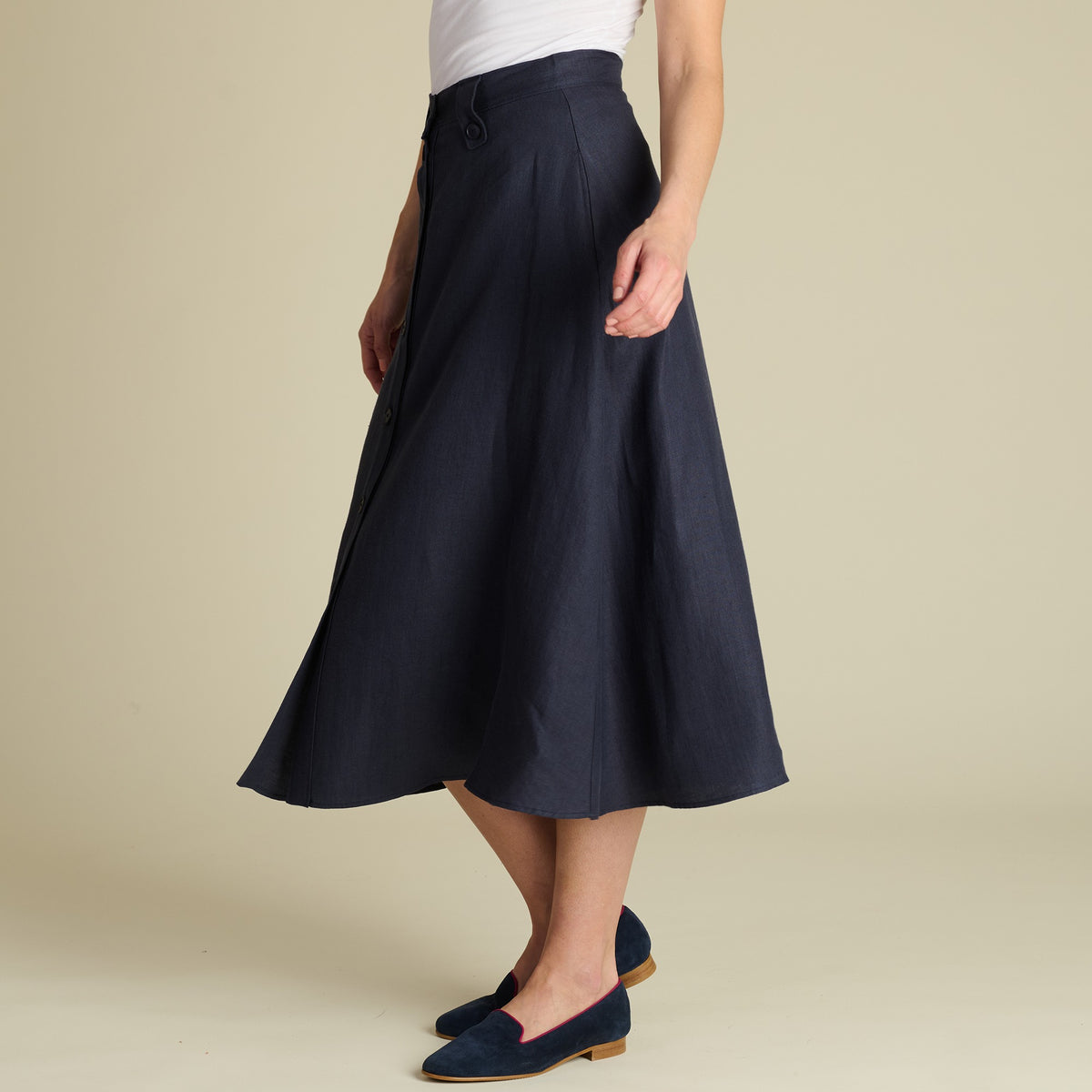 Navy Maria Linen A-Line Skirt