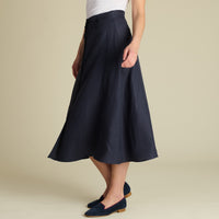 Navy Maria Linen A-Line Skirt