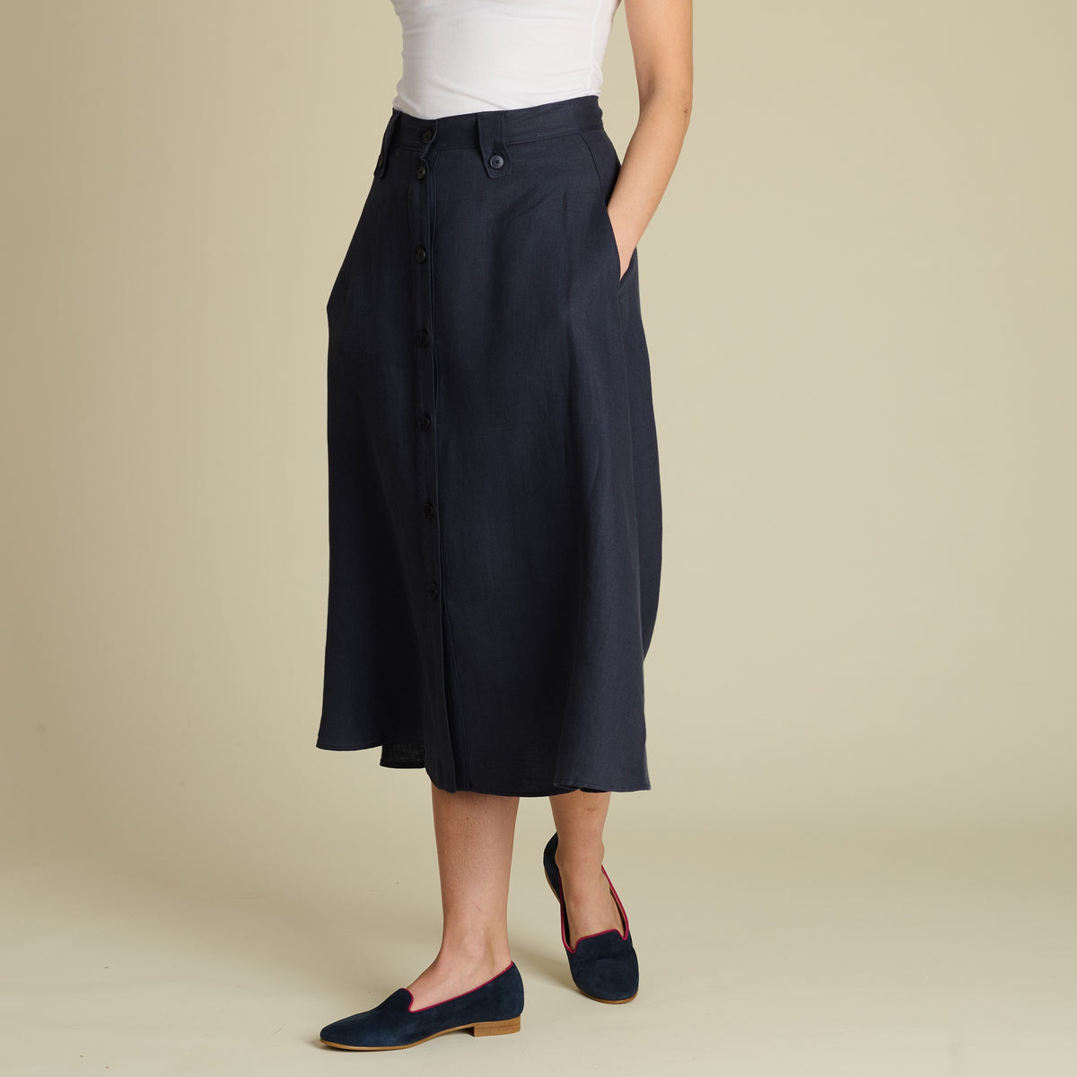 Navy Maria Linen A-Line Skirt