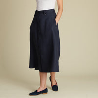 Navy Maria Linen A-Line Skirt