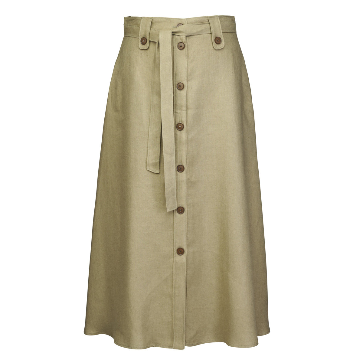 Khaki Maria Linen A-Line Skirt