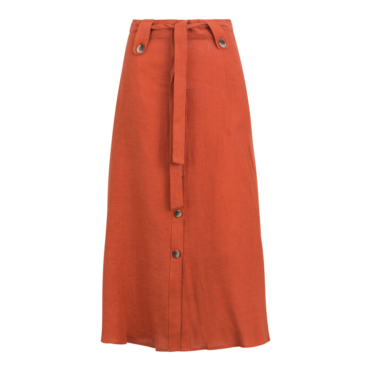 Orange Linen Belted Skirt