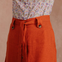Orange Linen Belted Skirt