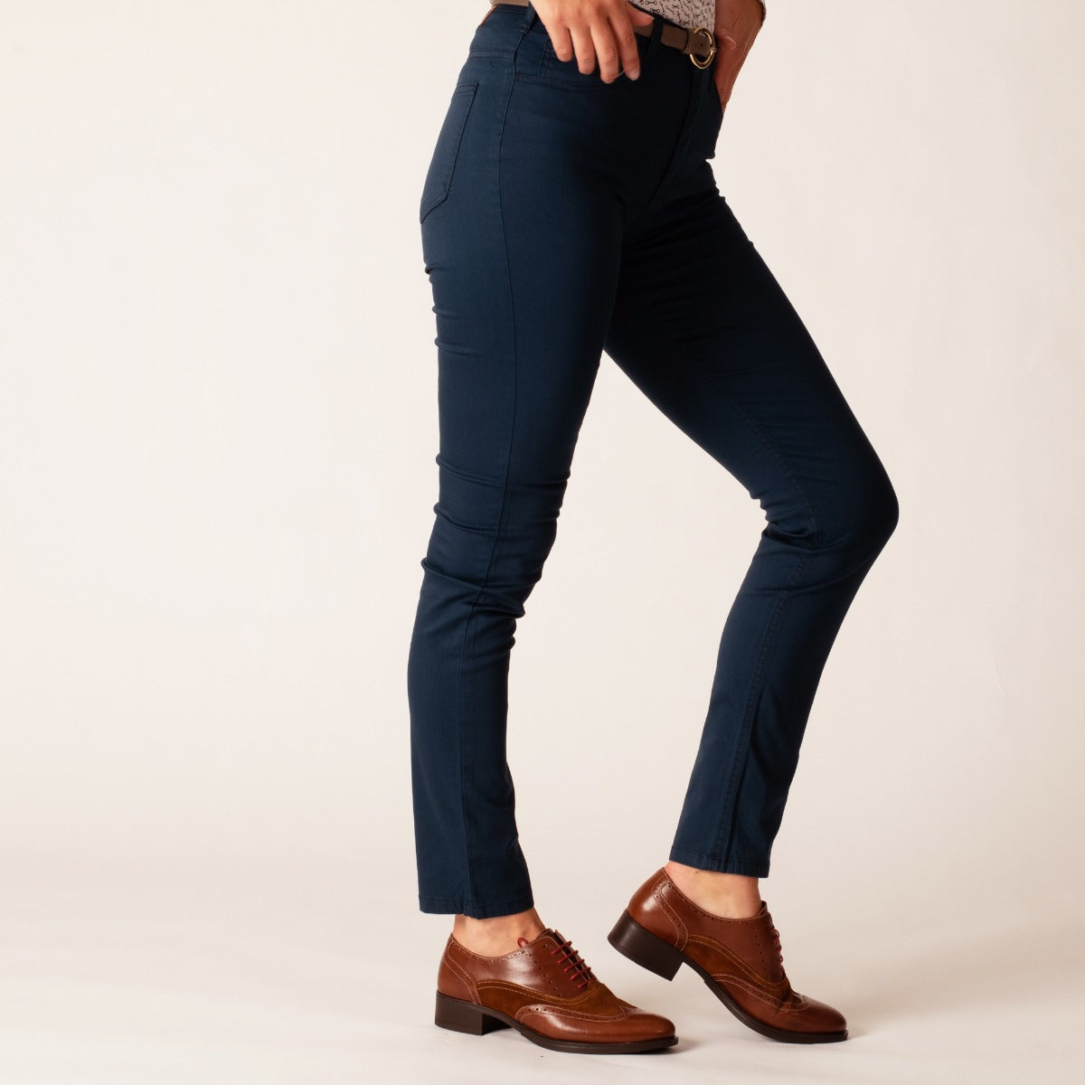 Navy Stretch Cotton Slim Leg Trousers
