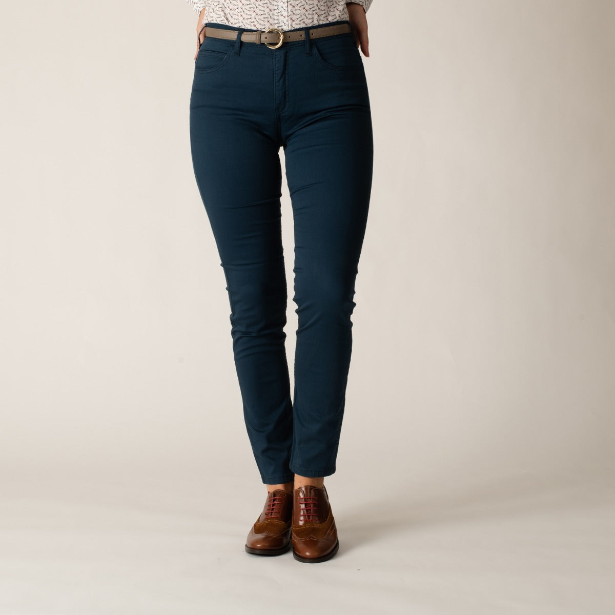 Navy Stretch Cotton Slim Leg Trousers