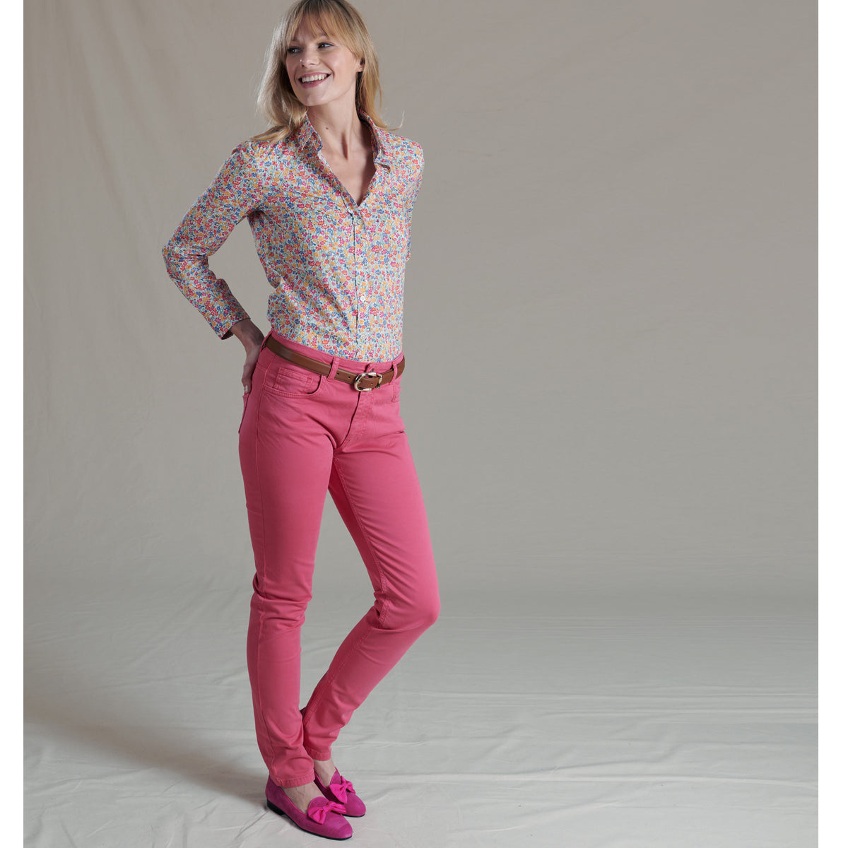 Fuchsia Pink Cotton Stretch Jeans