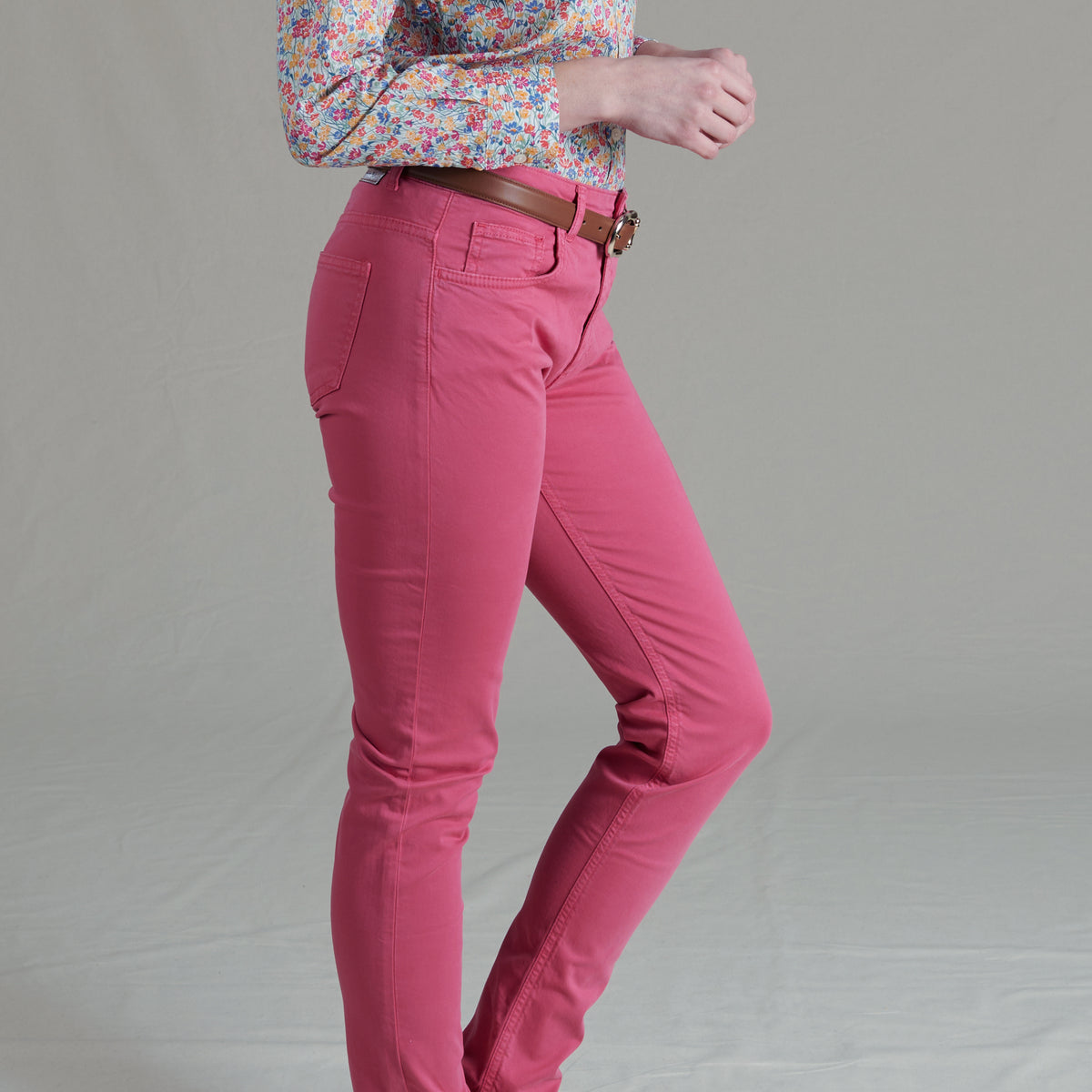Fuchsia Pink Cotton Stretch Jeans