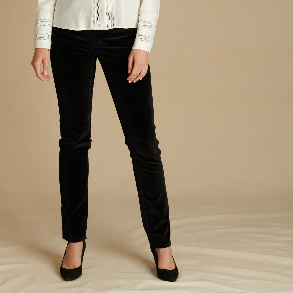 Black Straight Leg Velvet Jeans