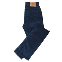Navy Straight Leg Velvet Trousers