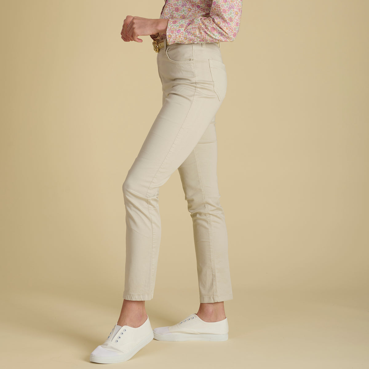 Beige Cotton Stretch Lily Jeans