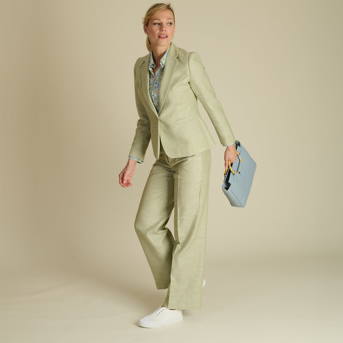 Green Tetbury Silk and Linen Trousers