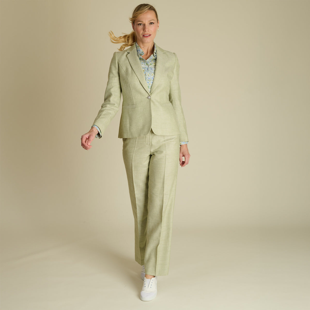 Green Tetbury Silk and Linen Trousers