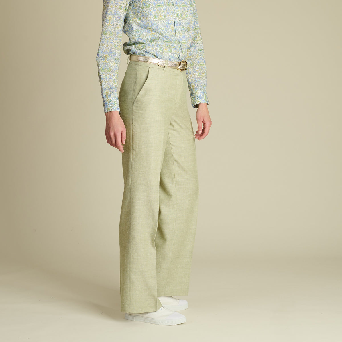 Green Tetbury Silk and Linen Trousers